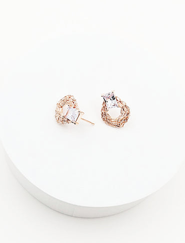 Rose Gold Earring Gemstone Glossy hoop shiny stone earring