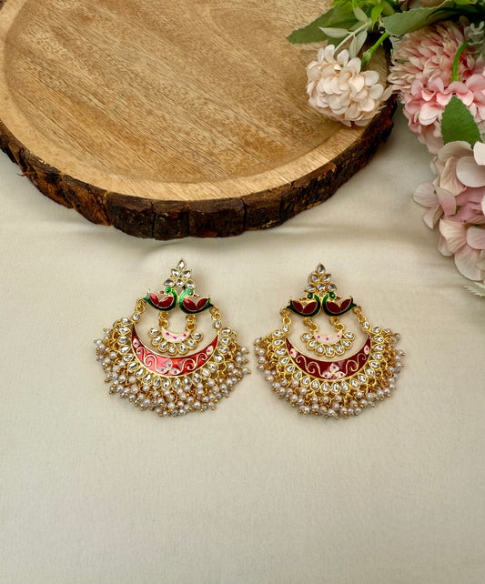 Peacock Meenakari Chandbali Earrings