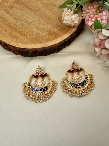 Peacock Meenakari Chandbali Earrings