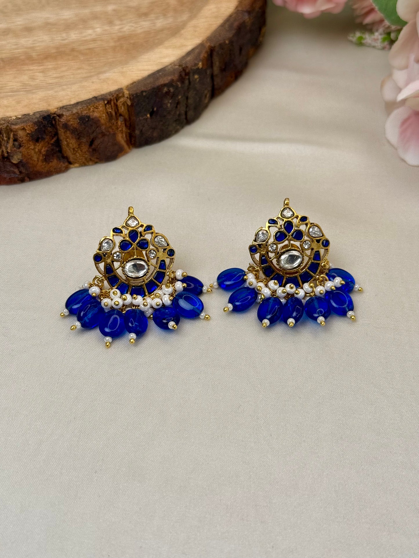 Blue Jadau Studs Earrings
