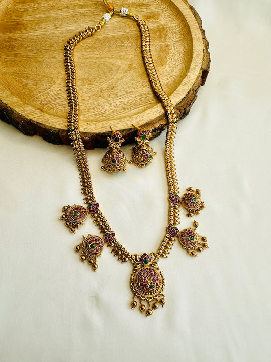 Five Pendant Long Temple Necklace
