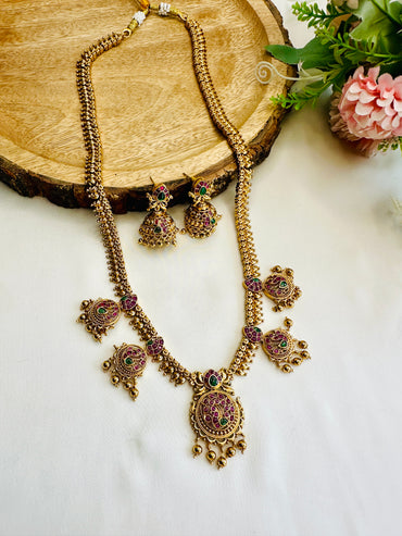 Five Pendant Long Temple Necklace