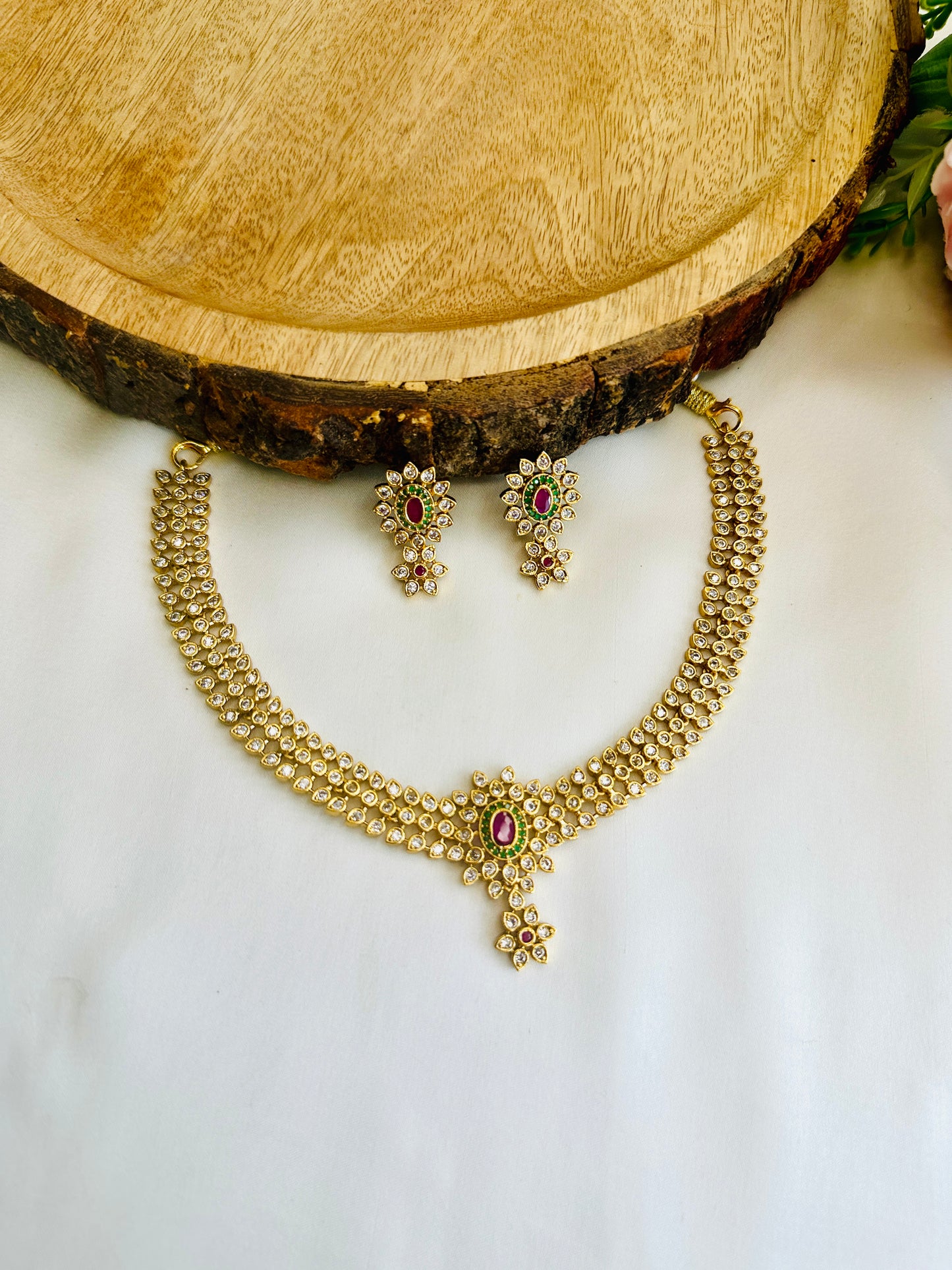 AD Stones Temple Finish Necklace Set