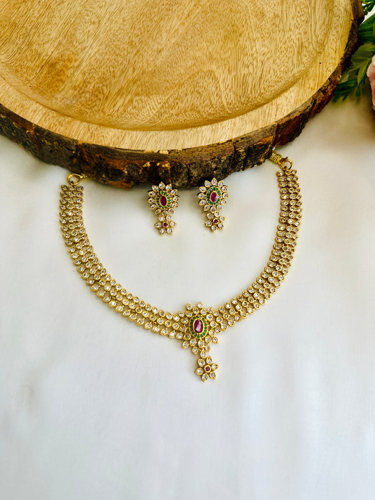 AD Stones Temple Finish Necklace Set