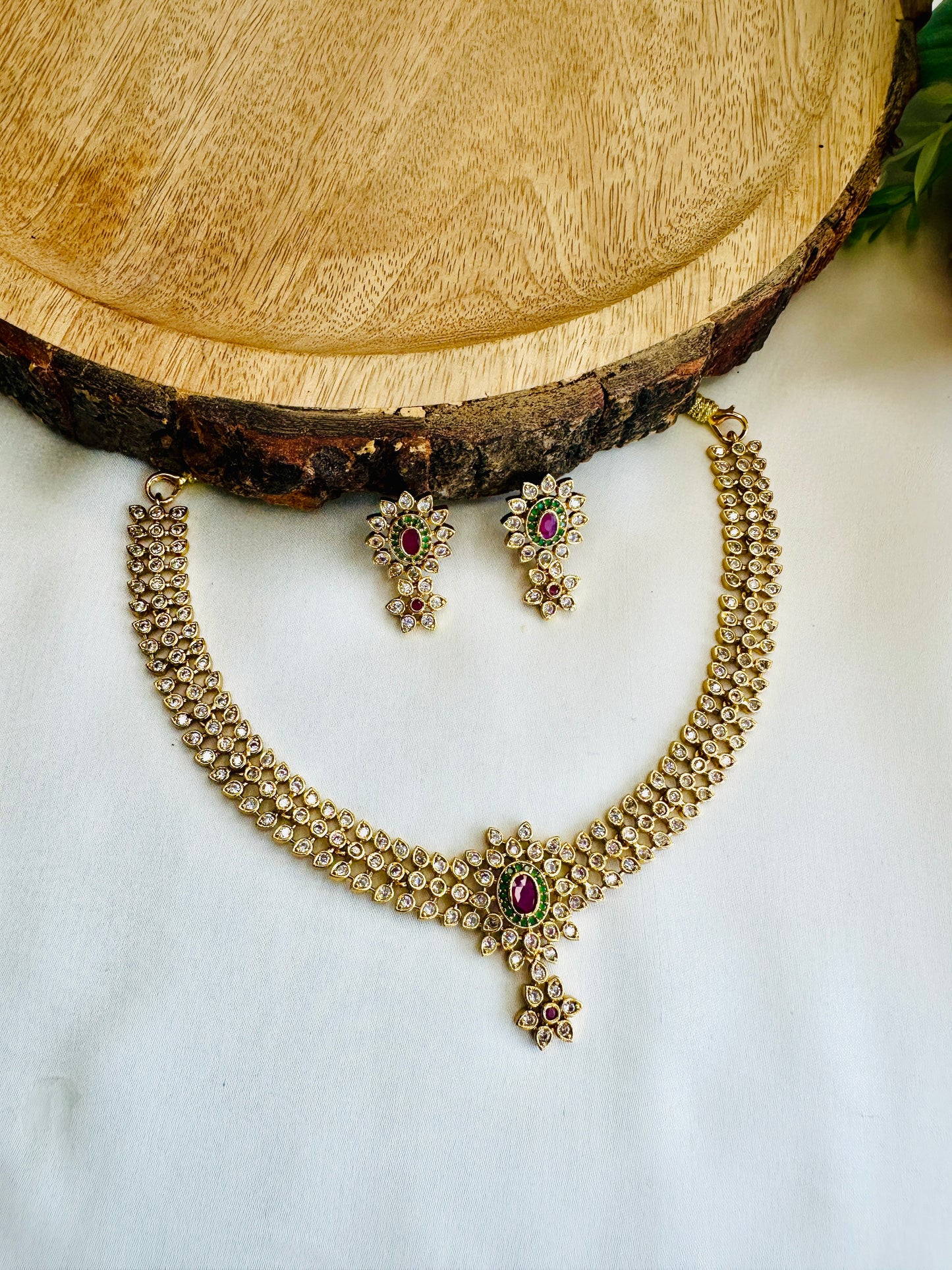 AD Stones Temple Finish Necklace Set