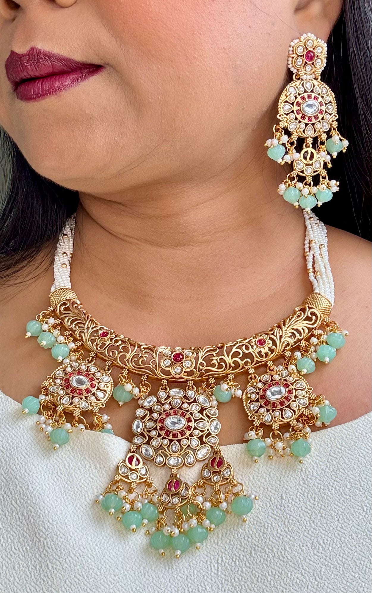Three Pendant Rajwadi Necklace Set