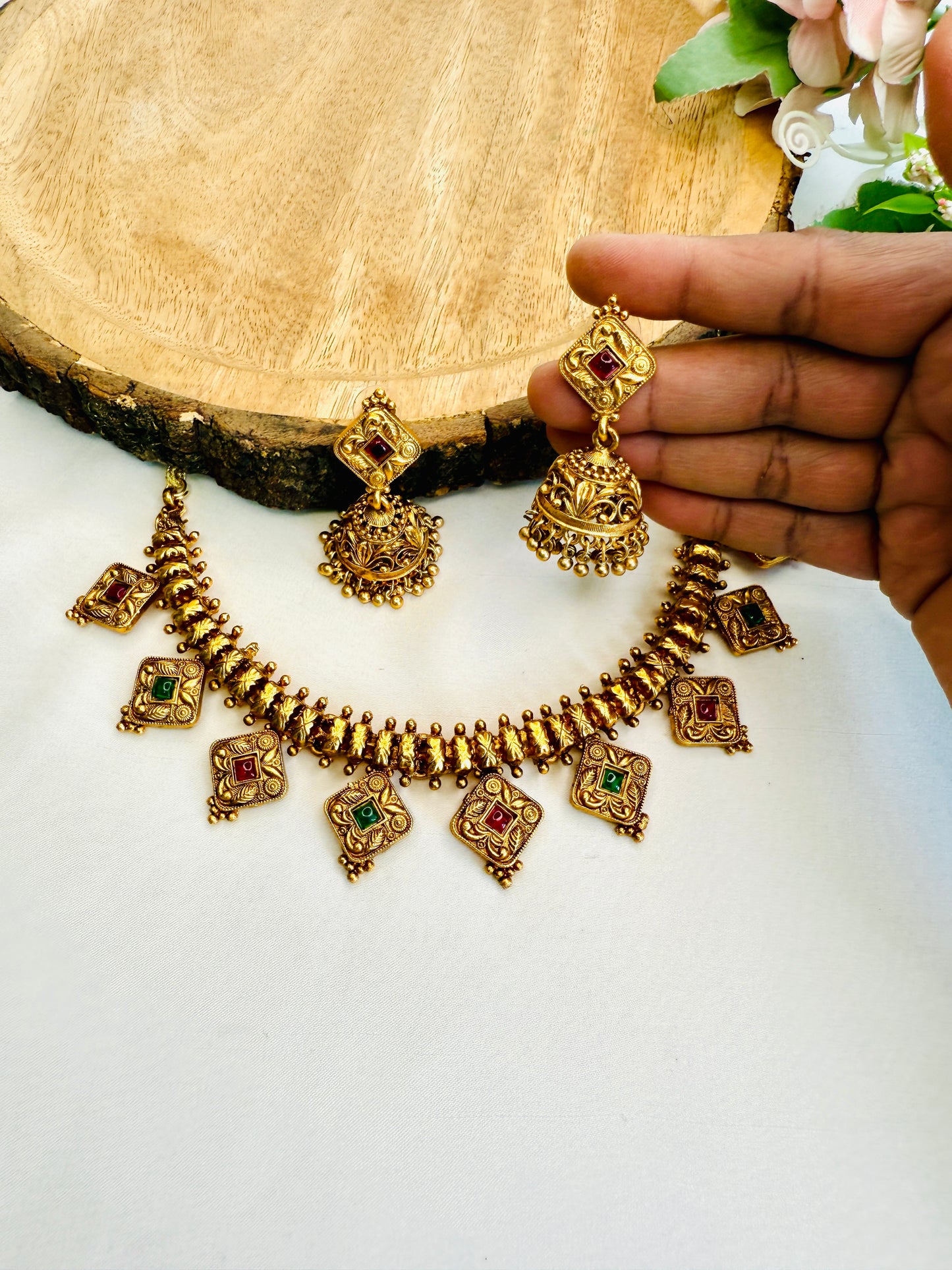 Square Pendant Necklace Set