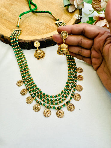 Four Layer Lakshi jo Coin Necklace Set