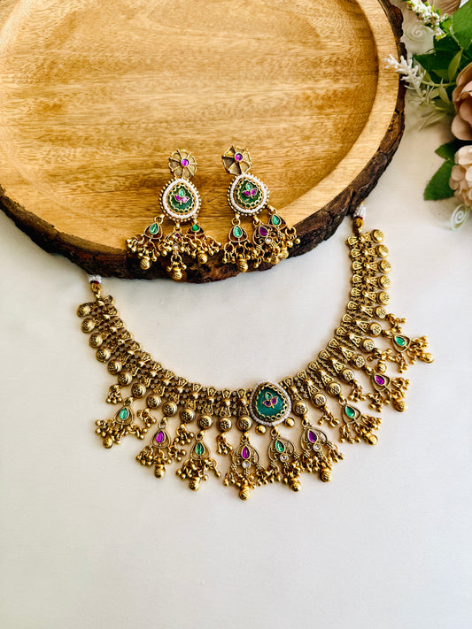 Intricate Design Rajwadi Necklace Set