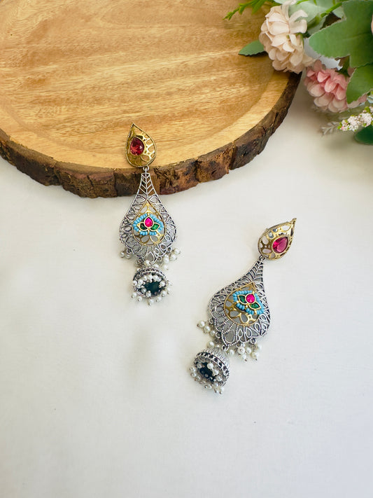 Silver Replica Pachi Kundan Dangler