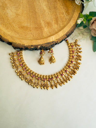 Elephant Motif Ruby AD Necklace Set