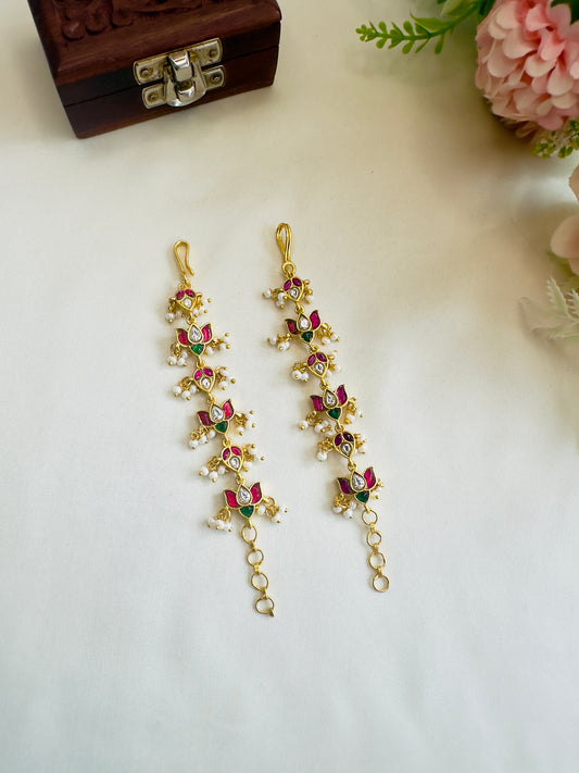 Multicolor Jadau Lotus Ear chain
