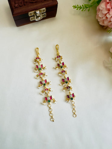 Multicolor Jadau Lotus Ear chain