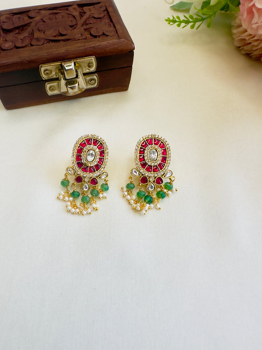 Jadau Ruby Green Studs Earrings