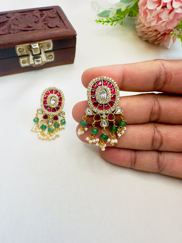 Jadau Ruby Green Studs Earrings