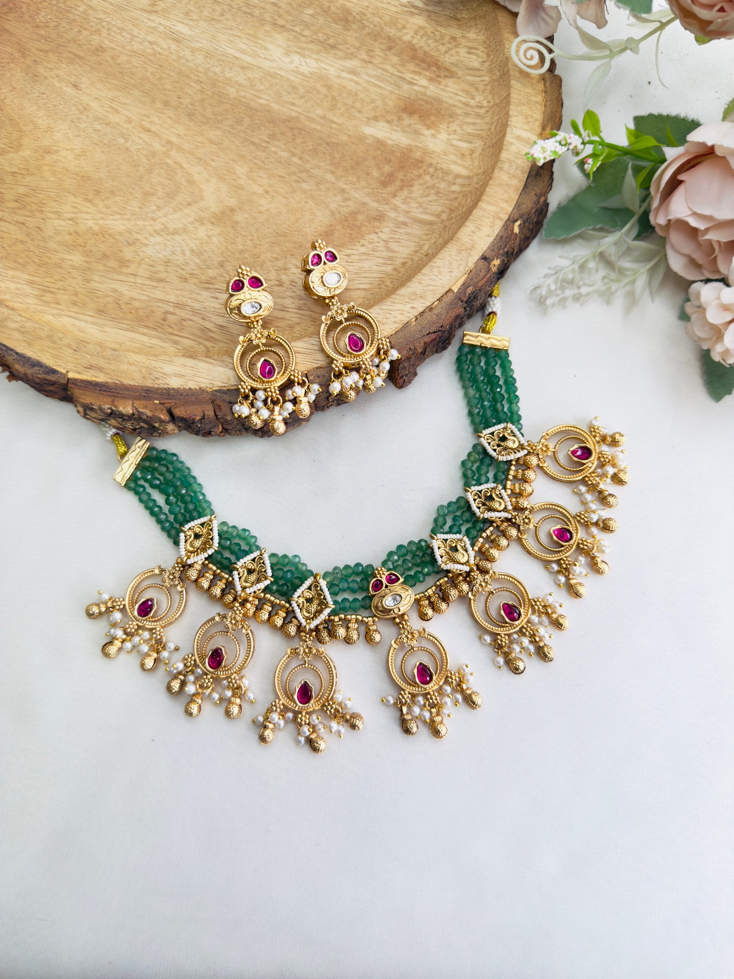 Seven Pendant Rajwwadi Necklace Set