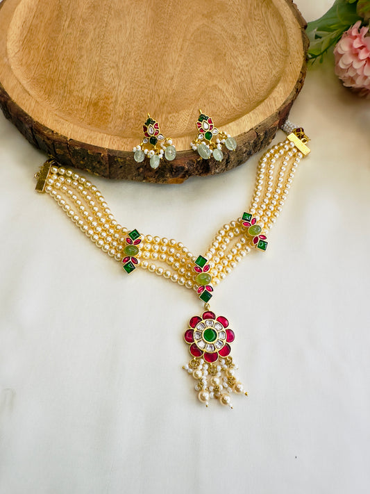 Jadau Sorowski pearls necklace set