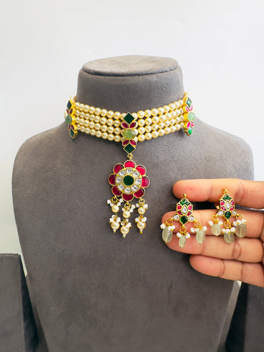 Jadau Sorowski pearls necklace set