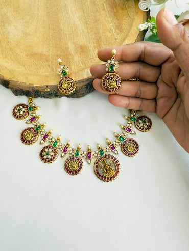 Kemp Jadau Lakshmi Motif Necklace Set