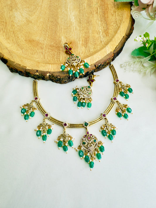 Green beads Hasli Set