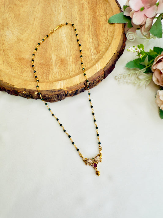 Green Beads Elephant Motif Necklace