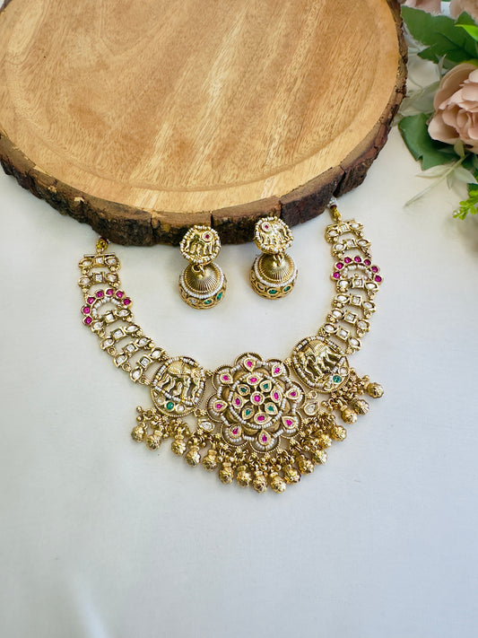 Elephant Motif Rajwadi Necklace Set