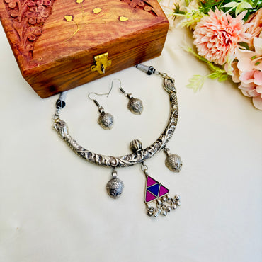 Mirror Work Carving Silver Hasli