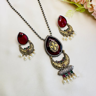 Long Dual Tone Silver Chain Pendant