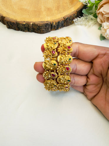 Peacock Motif Temple Finish Bangles