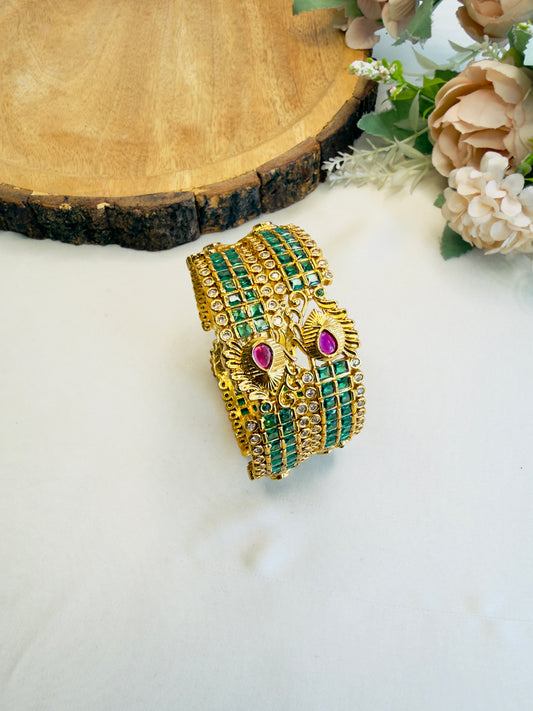 Green Peacock Motif Bangles