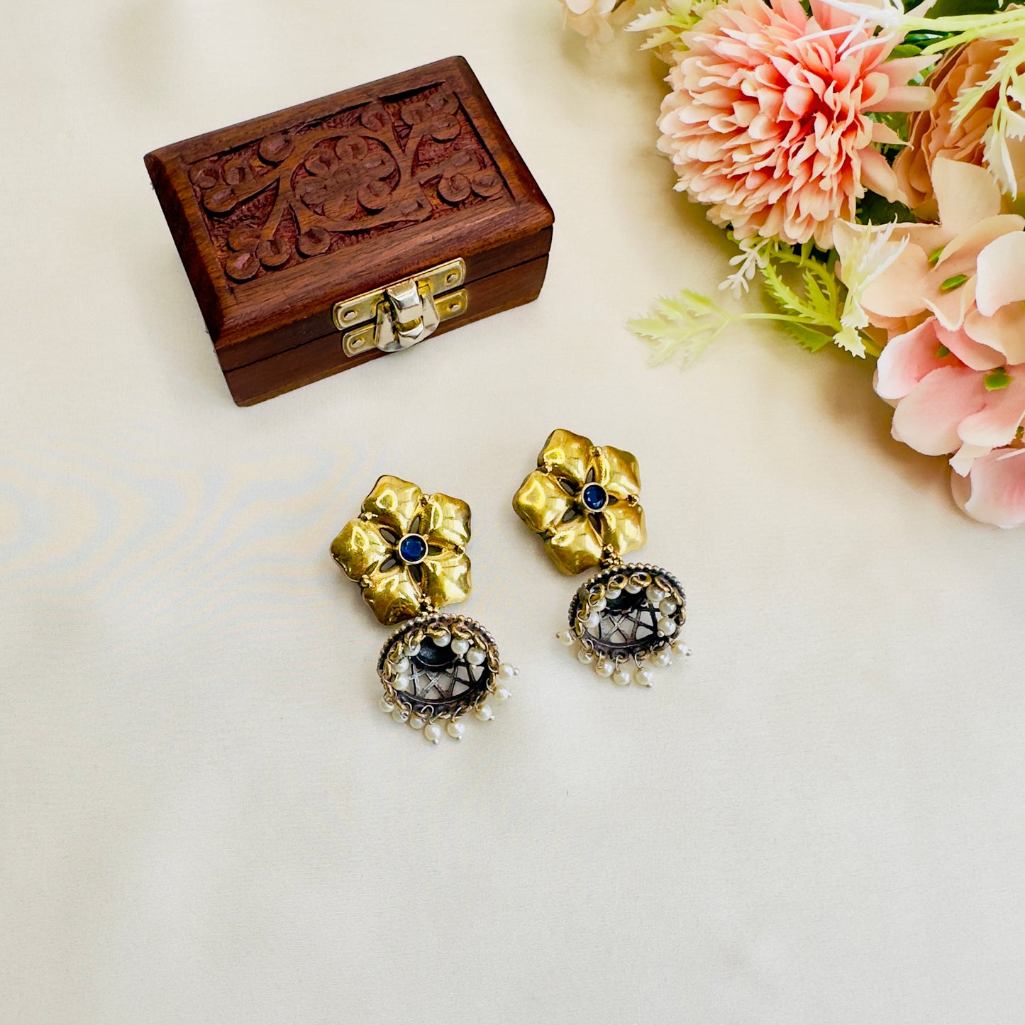 Flower Design Silver Pendant Earrings Set