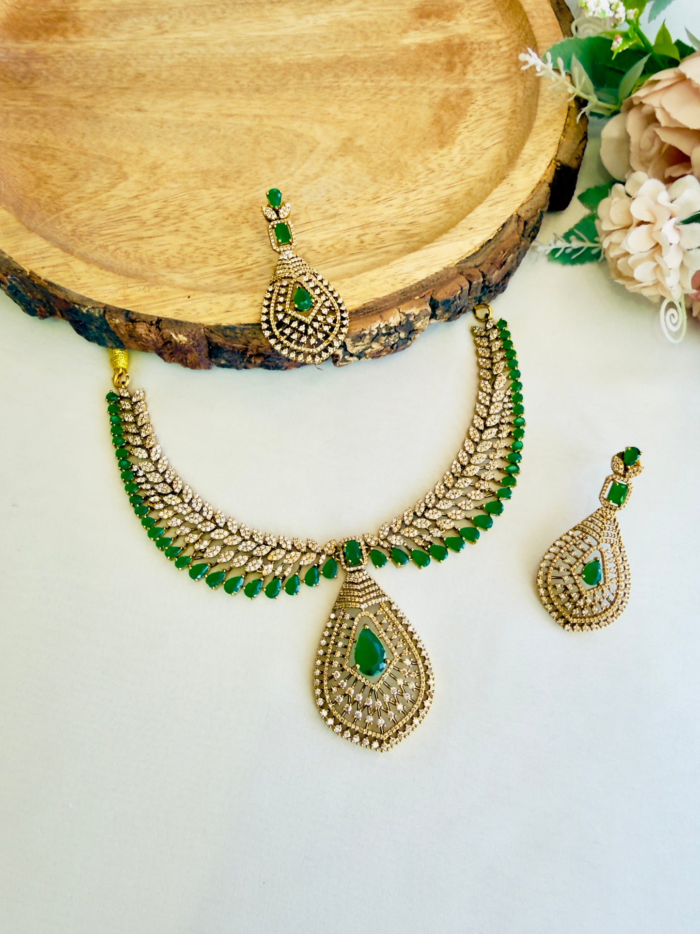 Beautiful AD Green Necklace Set