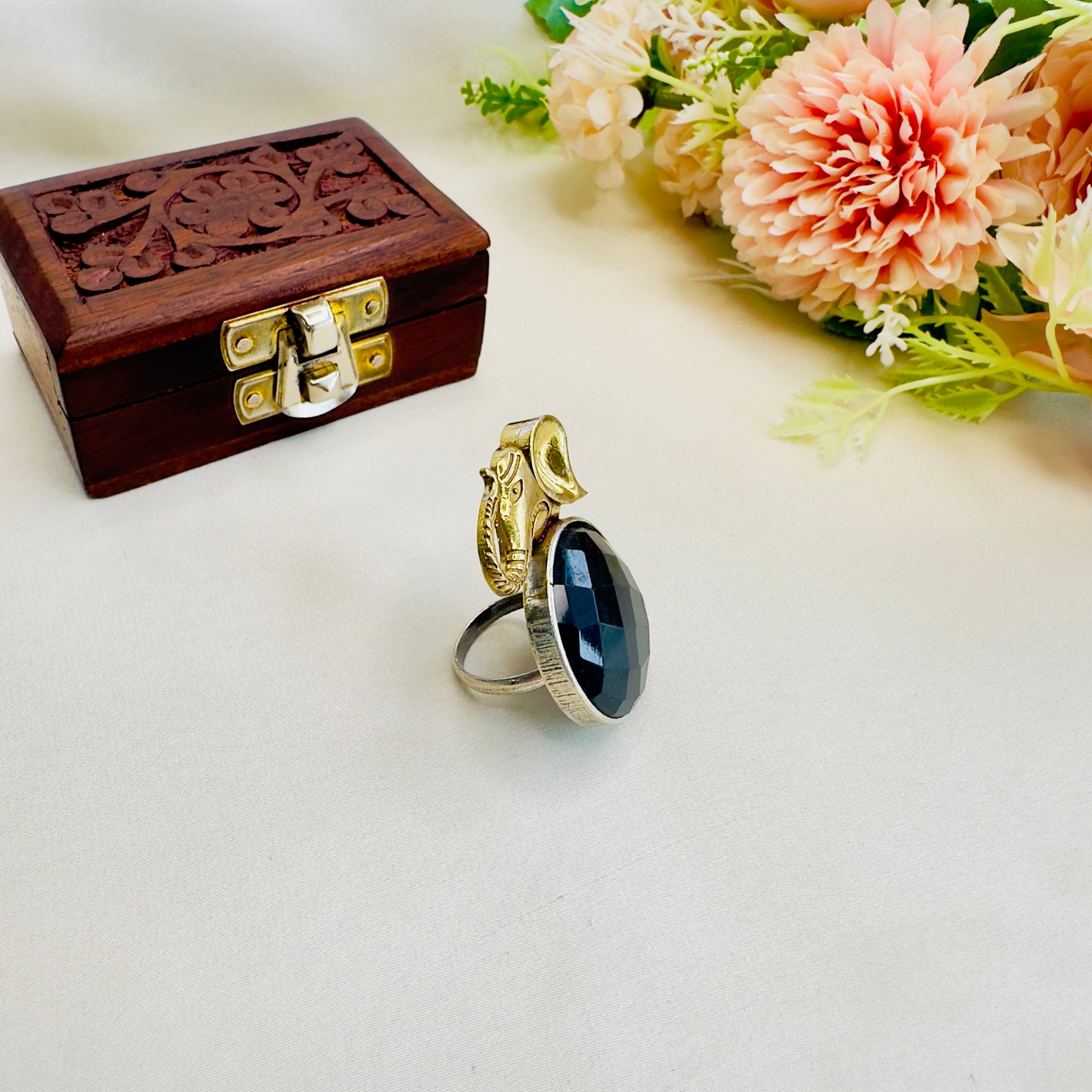 Elephant motif Silver Replica Ring