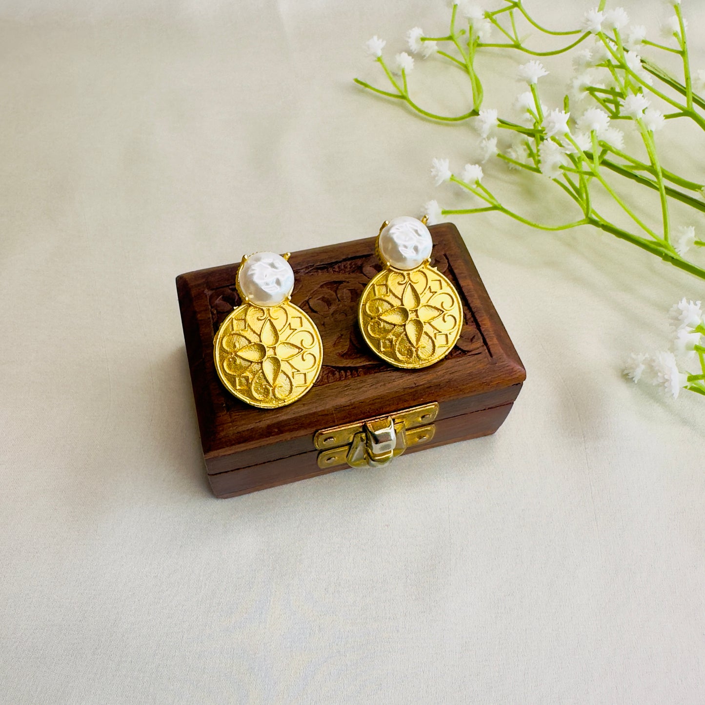 Brass Pearl Earrings