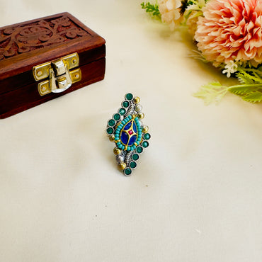 Pachi Kundan Silver Replica Ring