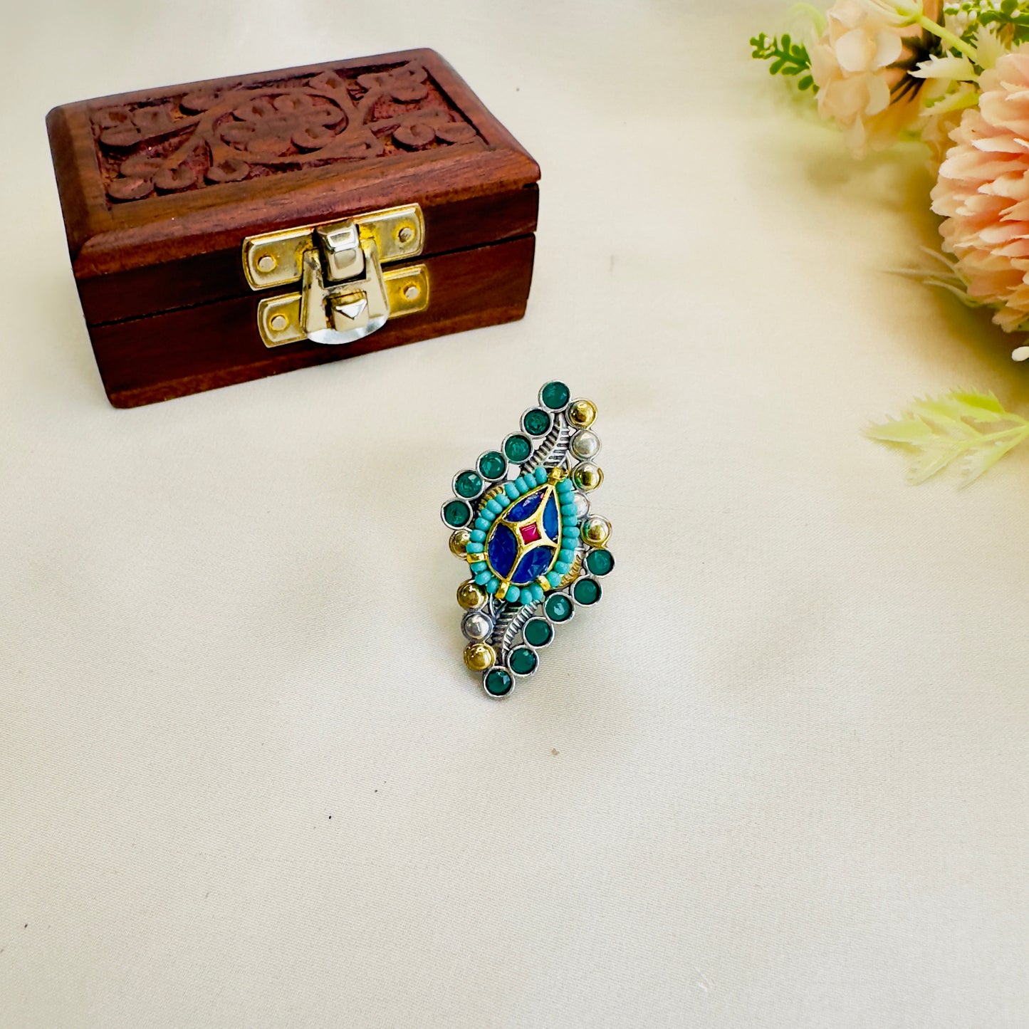 Pachi Kundan Silver Replica Ring