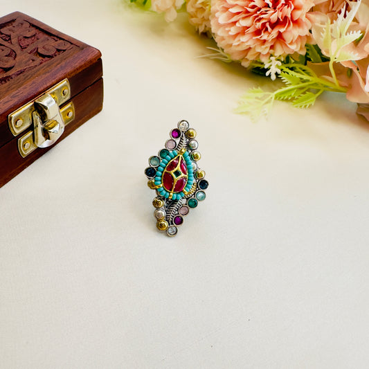 Pachi Kundan Silver Replica Ring