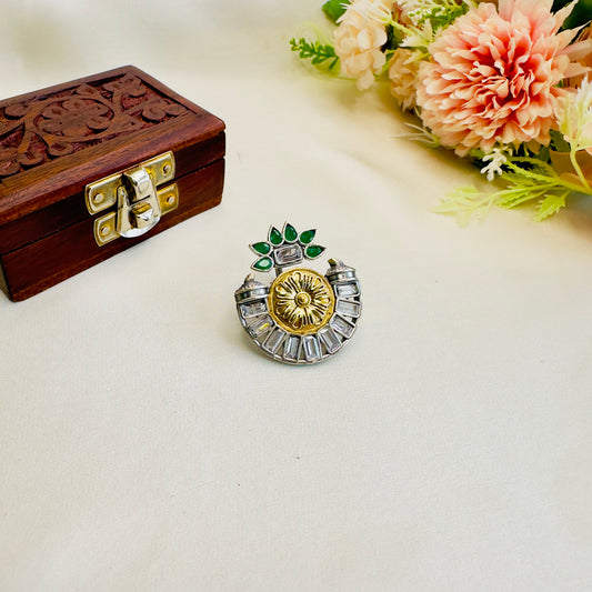 Dual Tone Stone work Silver Replica Ring