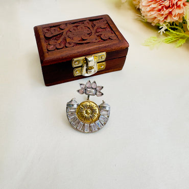 Dual Tone Stone work Silver Replica Ring