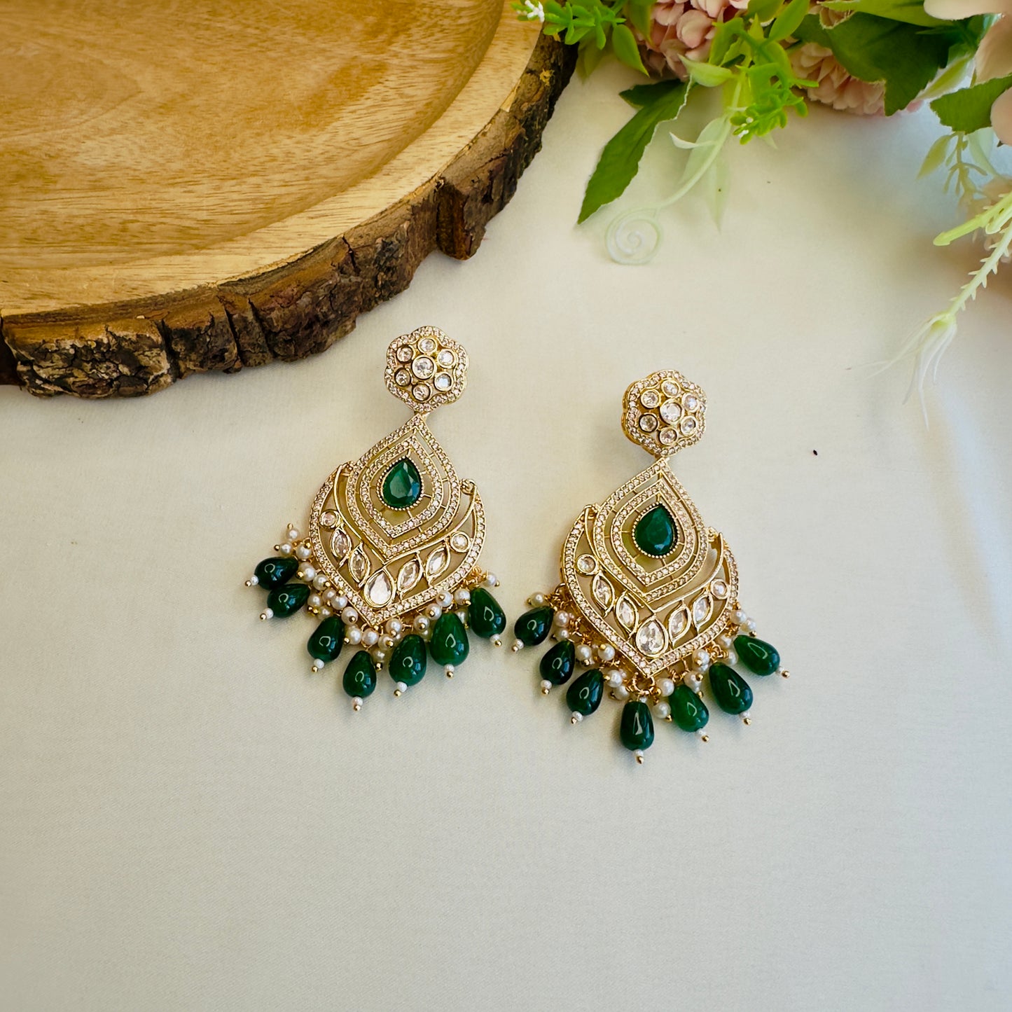 Emarald Green Kundan Earrings
