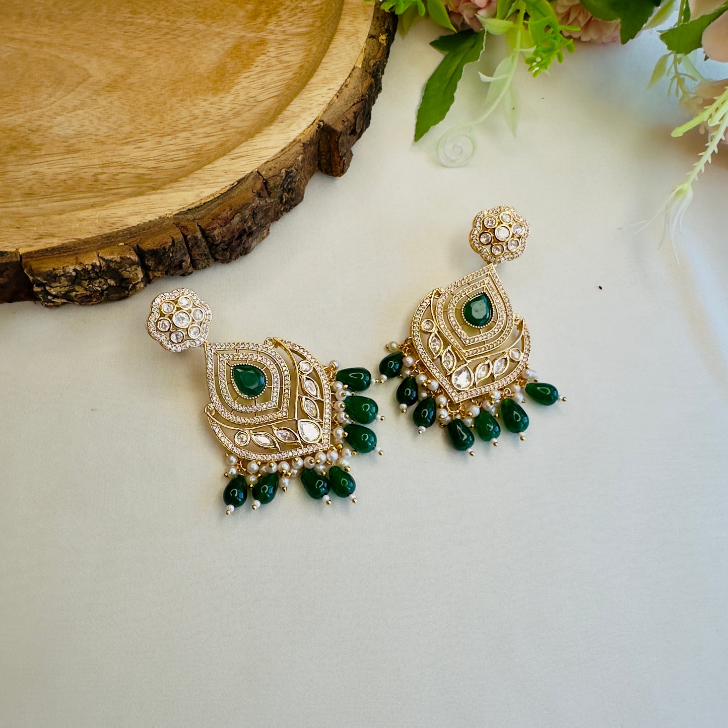 Emarald Green Kundan Earrings