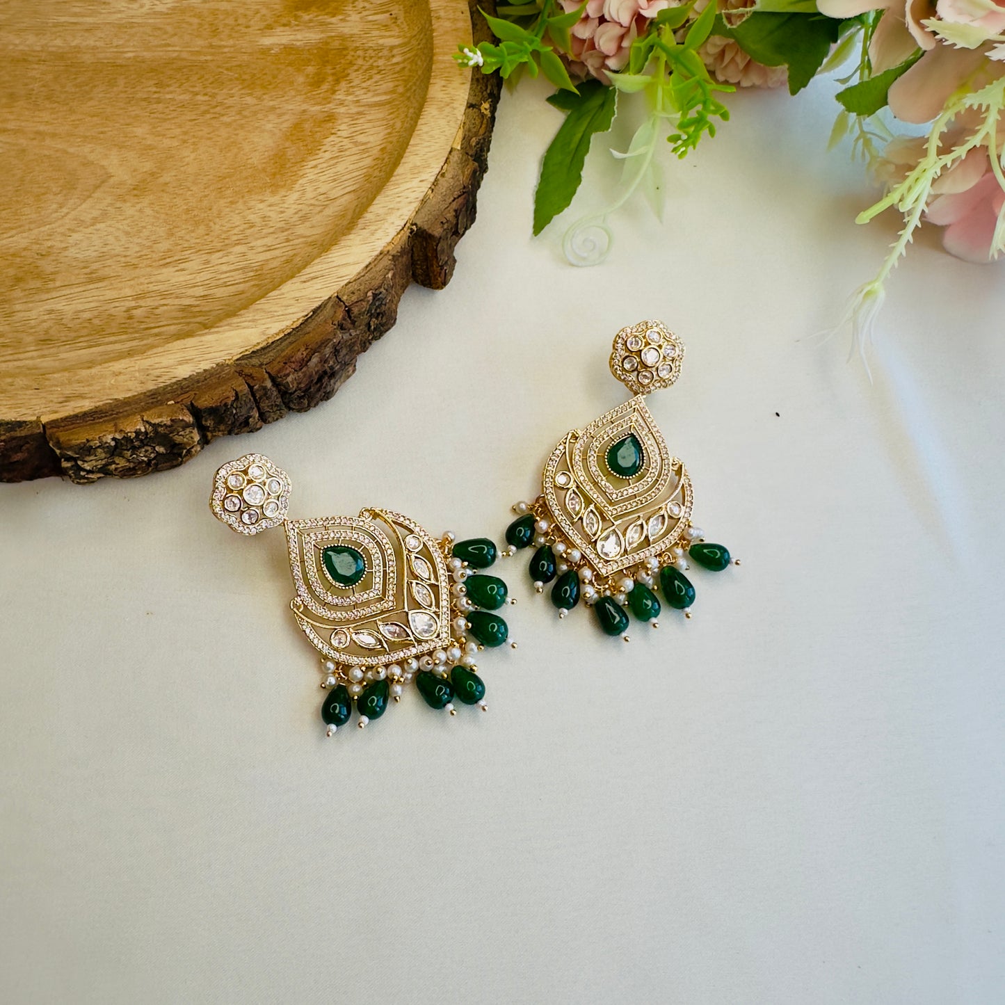 Emarald Green Kundan Earrings