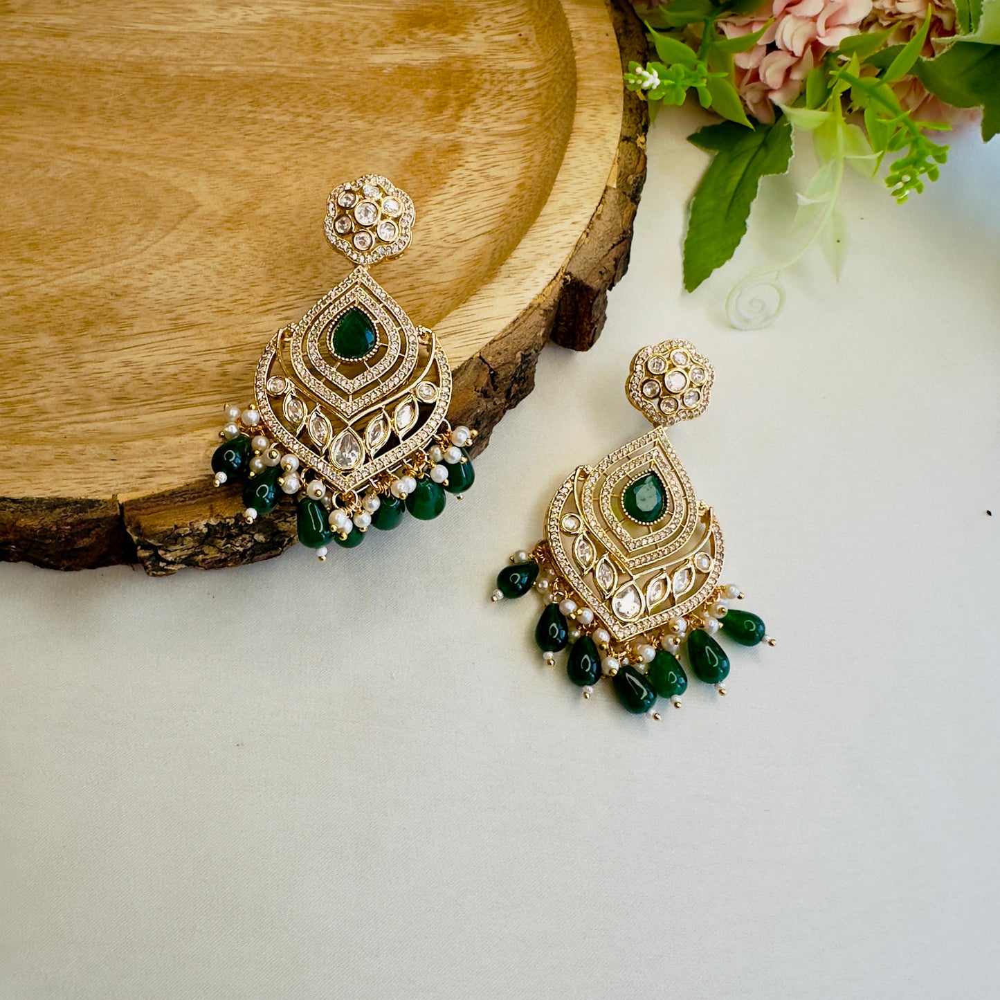 Emarald Green Kundan Earrings