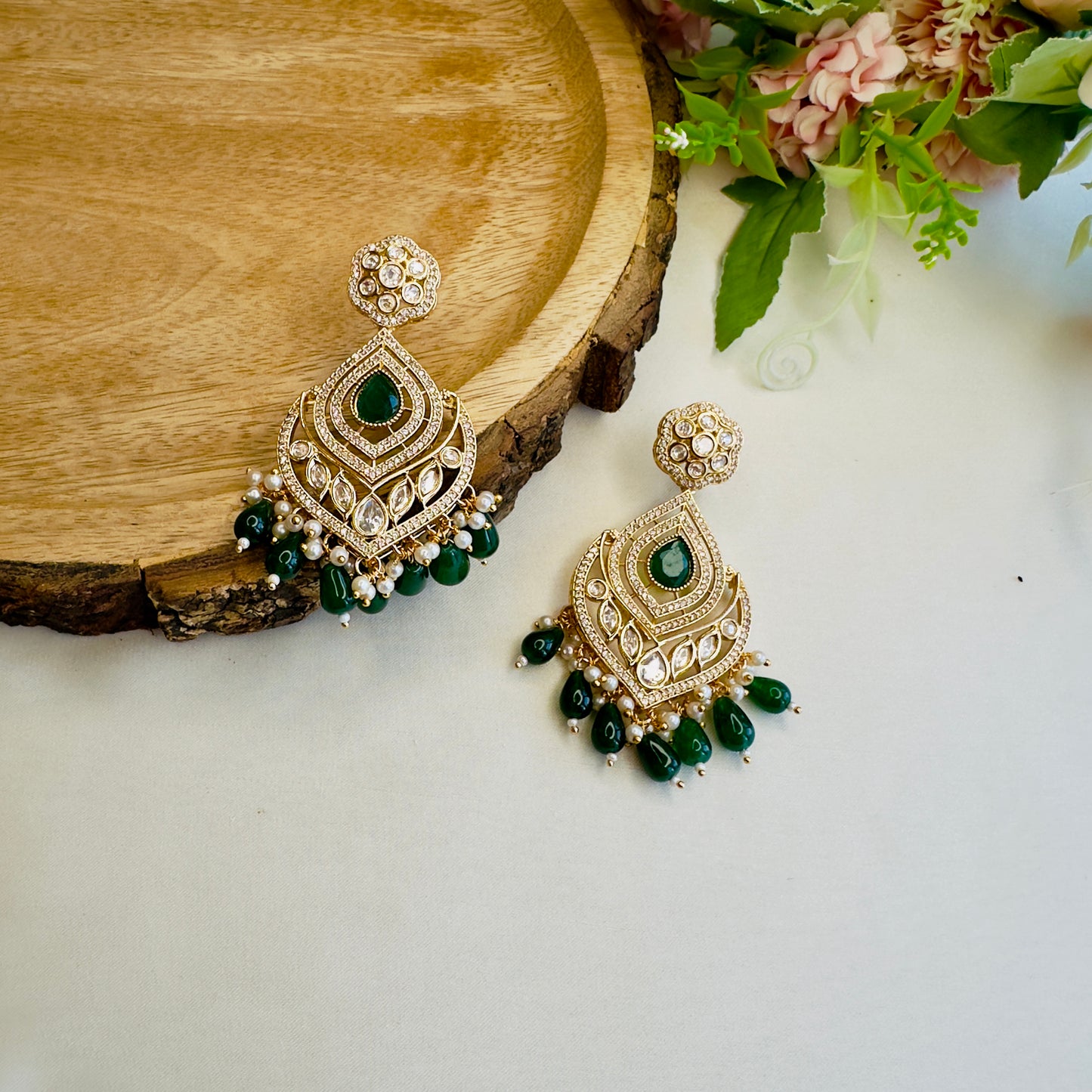 Emarald Green Kundan Earrings