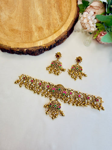 Jadau Kundan Peacock Choker Set