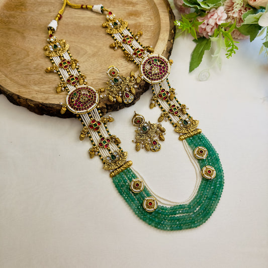 Temple Multilayer Green Necklace Set