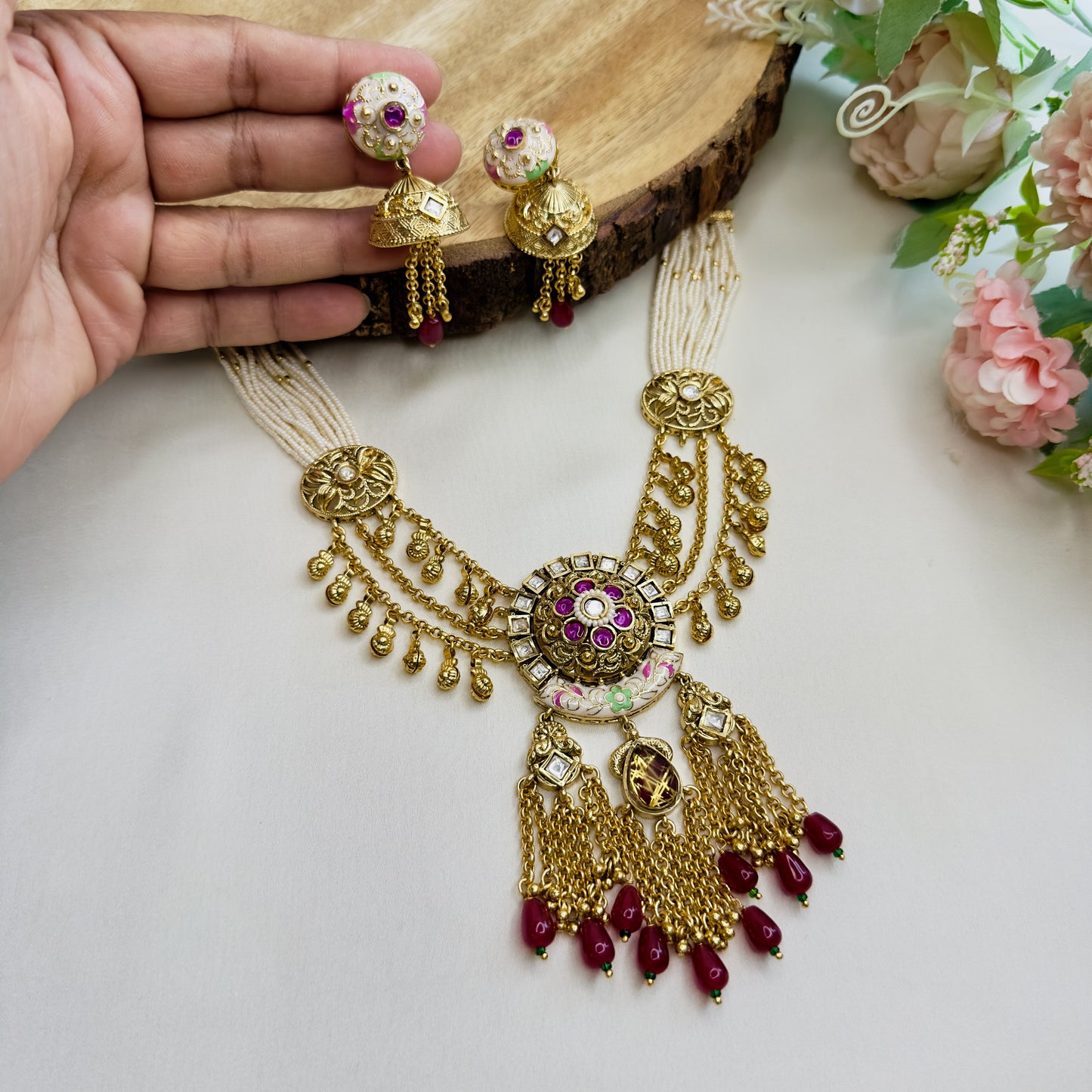 Tassel Pendant Rajwadi Necklace Set