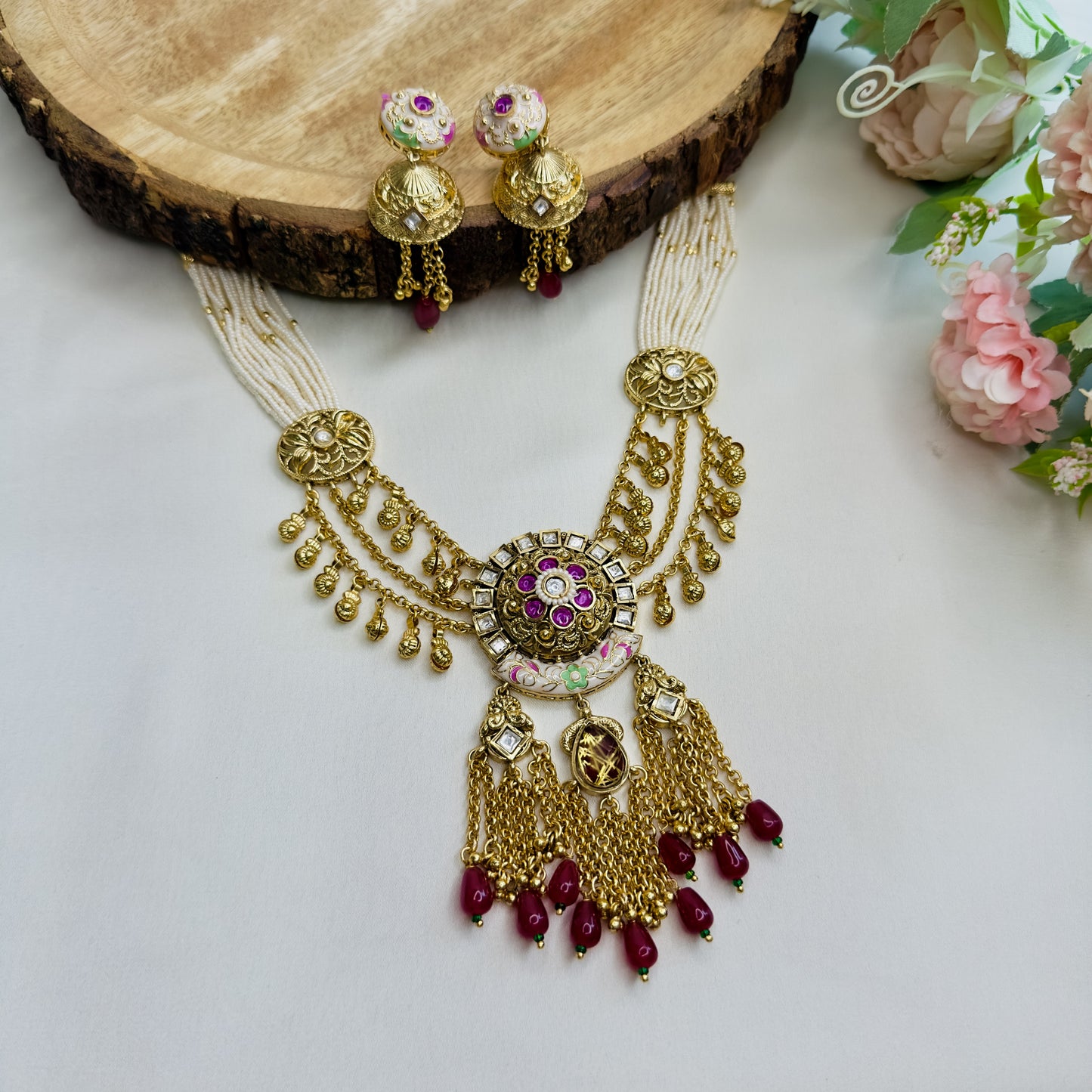Tassel Pendant Rajwadi Necklace Set