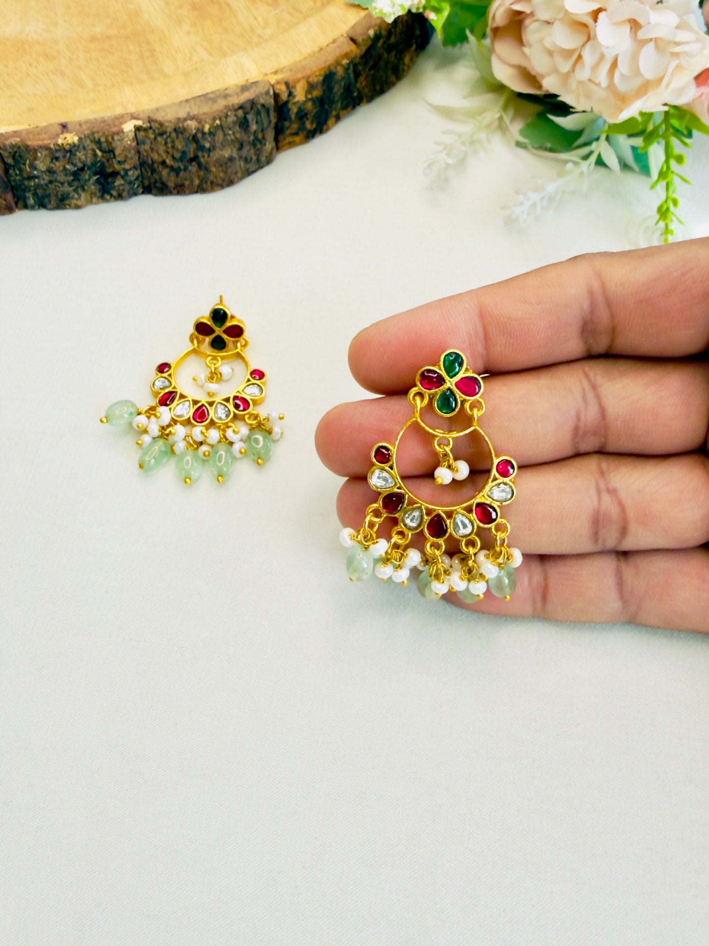 Multicolor Jadau Chand Bali earrings