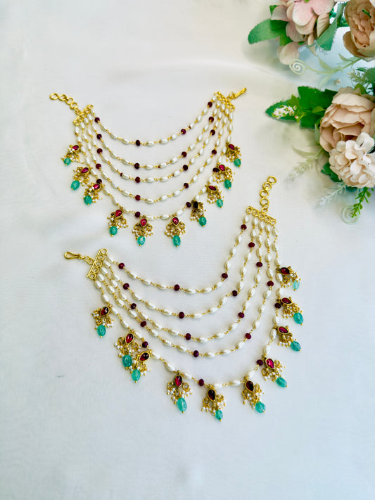 Rice Pearl Pink Jadau Ear chains